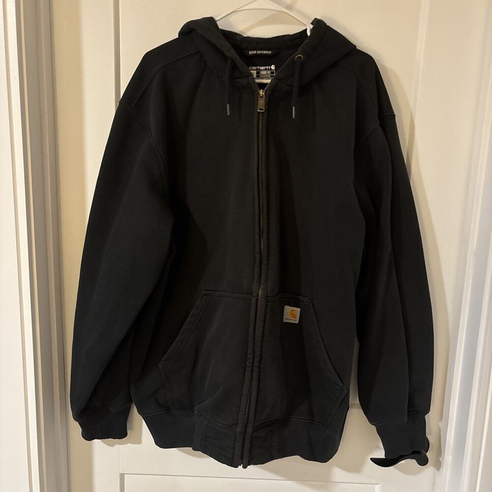 Carhartt Hoodie Zip Up Sweatshirt Mens XL Original Fit Rain Defender Black